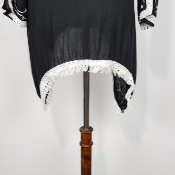 Scully Black White Boho Festival Western Rodeo Embroidered Fringe Tunic Size S - Picture 12 of 16